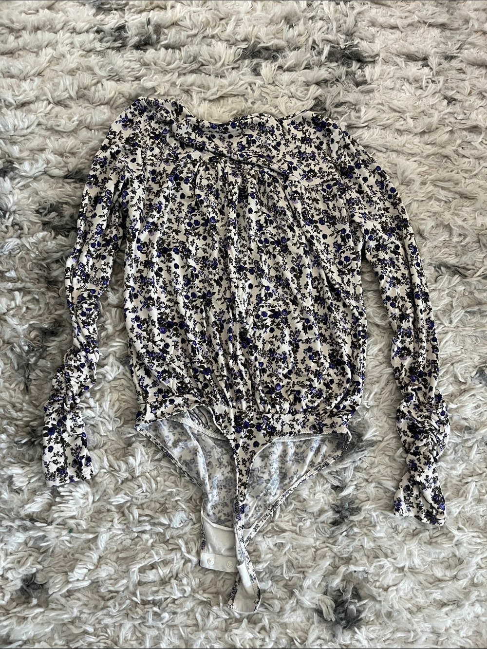 Free People Cream Bodysuit with Purple Floral Print - Picture 5 of 5